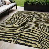 5' X 8' Gold And Ivory Zebra Print Washable Indoor Outdoor Area Rug