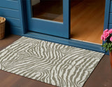 3' X 5' Taupe And Ivory Zebra Print Washable Indoor Outdoor Area Rug