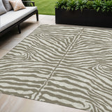 5' X 8' Taupe And Ivory Zebra Print Washable Indoor Outdoor Area Rug