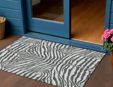 3' X 5' Gray And Black Zebra Print Washable Indoor Outdoor Area Rug