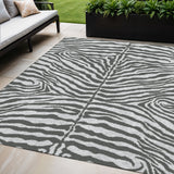 5' X 8' Gray And Black Zebra Print Washable Indoor Outdoor Area Rug