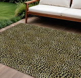 8' X 10' Gold And Black Leopard Print Washable Indoor Outdoor Area Rug