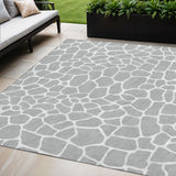 5' X 8' Gray And White Animal Print Washable Indoor Outdoor Area Rug