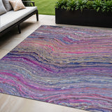 5' X 8' Raspberry And Purple Abstract Washable Indoor Outdoor Area Rug