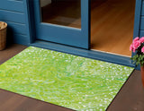 3' X 5' Shamrock Green And Ivory Abstract Washable Indoor Outdoor Area Rug