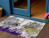 3' X 5' Amethyst Ivory And Gold Abstract Washable Indoor Outdoor Area Rug