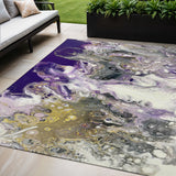 5' X 8' Amethyst Ivory And Gold Abstract Washable Indoor Outdoor Area Rug