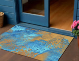 3' X 5' Cobalt And Copper Abstract Washable Indoor Outdoor Area Rug