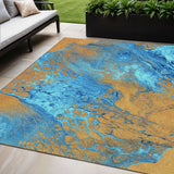 5' X 8' Cobalt And Copper Abstract Washable Indoor Outdoor Area Rug
