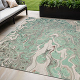 5' X 8' Mint Green And Ivory Abstract Washable Indoor Outdoor Area Rug