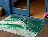 3' X 5' Green And Ivory Abstract Washable Indoor Outdoor Area Rug