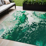 5' X 8' Green And Ivory Abstract Washable Indoor Outdoor Area Rug