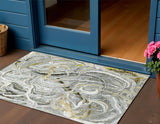 3' X 5' Slate Gray And Gold Abstract Washable Indoor Outdoor Area Rug