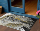 3' X 5' Black Ivory And Gold Abstract Washable Indoor Outdoor Area Rug