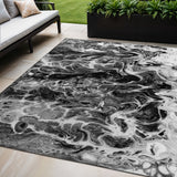 5' X 8' Black And Ivory Abstract Washable Indoor Outdoor Area Rug