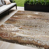 5' X 8' Beige Ivory And Black Abstract Washable Indoor Outdoor Area Rug