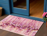 3' X 5' Raspberry Ivory And Gold Abstract Washable Indoor Outdoor Area Rug