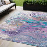 5' X 8' Periwinkle Purple And Ivory Abstract Washable Indoor Outdoor Area Rug