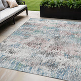 5' X 8' Blue Ivory And Sage Abstract Washable Indoor Outdoor Area Rug