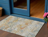 3' X 5' Gold Beige And Orange Abstract Washable Indoor Outdoor Area Rug