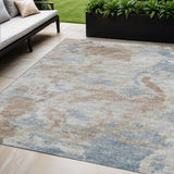 5' X 8' Midnight Ivory And Coffee Abstract Washable Indoor Outdoor Area Rug