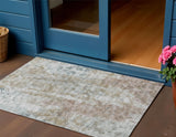 3' X 5' Ivory Blue And Gold Abstract Washable Indoor Outdoor Area Rug