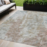 5' X 8' Ivory Blue And Gold Abstract Washable Indoor Outdoor Area Rug