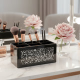 8" Black And Silver Glass Six Section Accessory Box With Faux Crystals