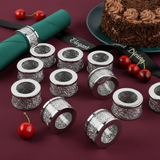 Set of Twelve Clear And Silver Faux Crystal Glass And Stainless Steel Napkin Rings