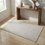 3' X 5' Linen And Ivory Geometric Washable Area Rug With UV Protection