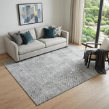 5' X 8' Ash Gray And Charcoal Geometric Washable Area Rug With UV Protection