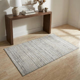 3' X 5' Ivory And Khaki Abstract Distressed Washable Area Rug With UV Protection