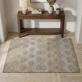 3' X 5' Brown Ivory And Sky Blue Chevron Distressed Washable Area Rug With UV Protection