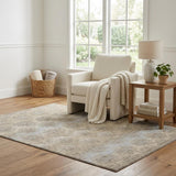 5' X 8' Brown Ivory And Sky Blue Chevron Distressed Washable Area Rug With UV Protection