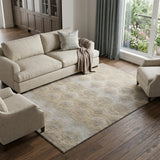 8' X 10' Brown Ivory And Sky Blue Chevron Distressed Washable Area Rug With UV Protection
