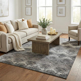 5' X 8' Graphite Ivory And Beige Chevron Distressed Washable Area Rug With UV Protection