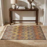 3' X 5' Burnt Sienna Gold And Gray Chevron Distressed Washable Area Rug With UV Protection