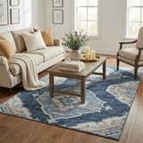 5' X 8' Blue And Ivory Tribal Distressed Washable Area Rug With UV Protection