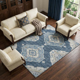 8' X 10' Blue And Ivory Tribal Distressed Washable Area Rug With UV Protection
