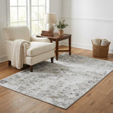 5' X 8' Light Gray And Charcoal Floral Medallion Distressed Washable Area Rug With UV Protection