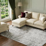 8' X 10' Light Gray And Charcoal Floral Medallion Distressed Washable Area Rug With UV Protection