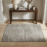 3' X 5' Stone And Coffee Floral Medallion Distressed Washable Area Rug With UV Protection
