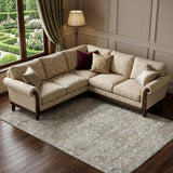 8' X 10' Stone And Coffee Floral Medallion Distressed Washable Area Rug With UV Protection