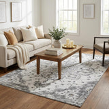 5' X 8' Light Gray Ivory And Gold Floral Medallion Distressed Washable Area Rug With UV Protection