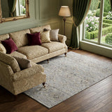 8' X 10' Ash Gray Brown And Ivory Floral Medallion Distressed Washable Area Rug With UV Protection