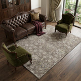 8' X 10' Taupe Ivory And Gold Floral Medallion Distressed Washable Area Rug With UV Protection