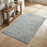 3' X 5' Persian Blue Coffee And Ivory Floral Medallion Distressed Washable Area Rug With UV Protection