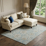 8' X 10' Persian Blue Coffee And Ivory Floral Medallion Distressed Washable Area Rug With UV Protection