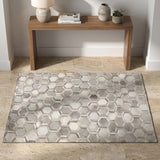 3' X 5' Gray Ivory And Beige Geometric Washable Area Rug With UV Protection