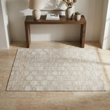 3' X 5' Ivory And Beige Diamond Washable Area Rug With UV Protection